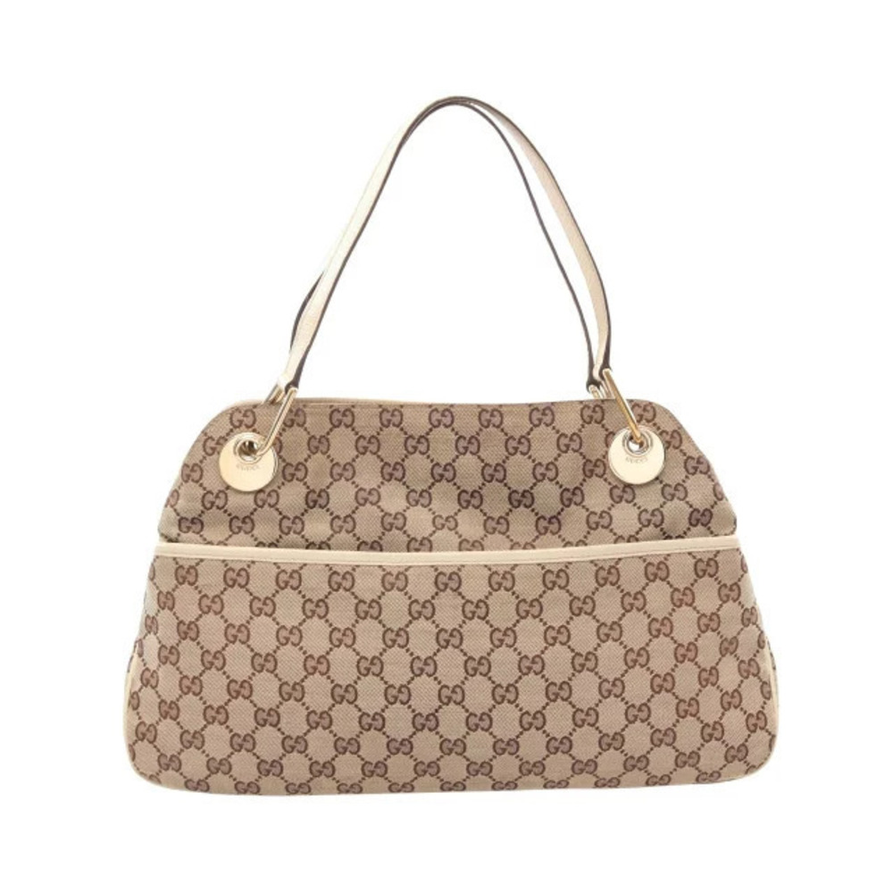Gucci GG Canvas Shoulder Bag Leather Beige Cream Ivory White
